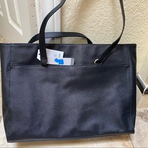 Black vegan leather Kate spade like textured spacious purse. Gold accents. NWT